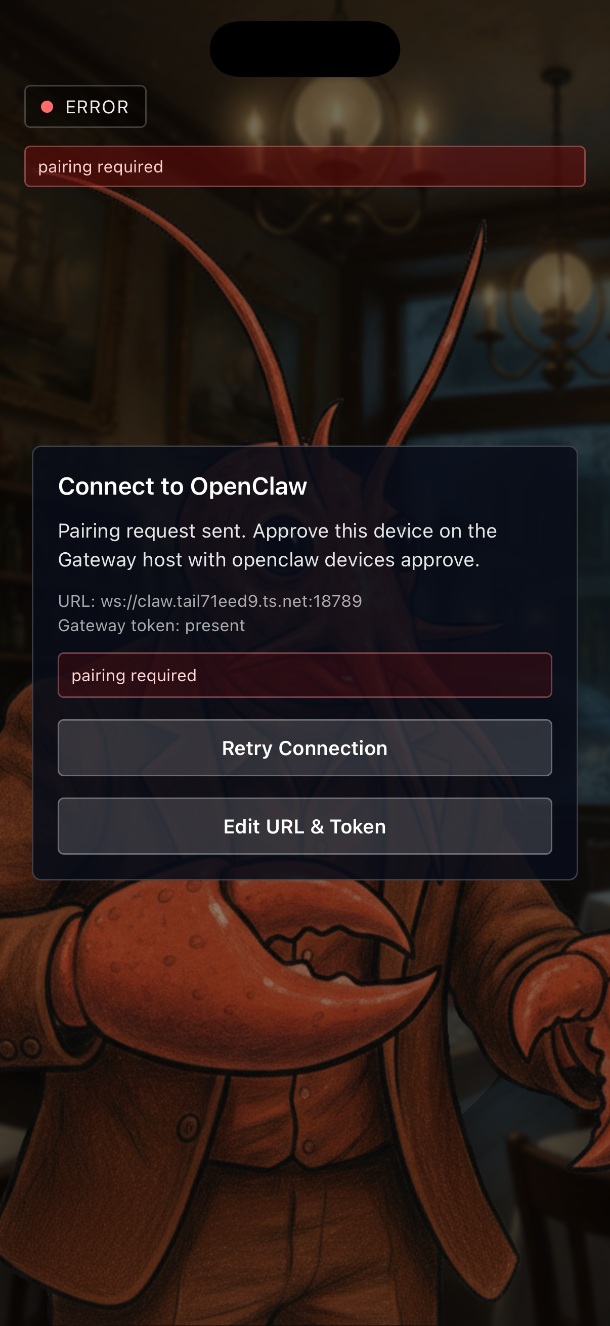 Pairing request screen in Claw To Talk